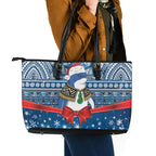 New Zealand Fairy Penguin Korora Christmas Leather Tote Bag Maori Inspired Knitted Patterns