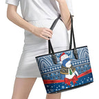 New Zealand Fairy Penguin Korora Christmas Leather Tote Bag Maori Inspired Knitted Patterns