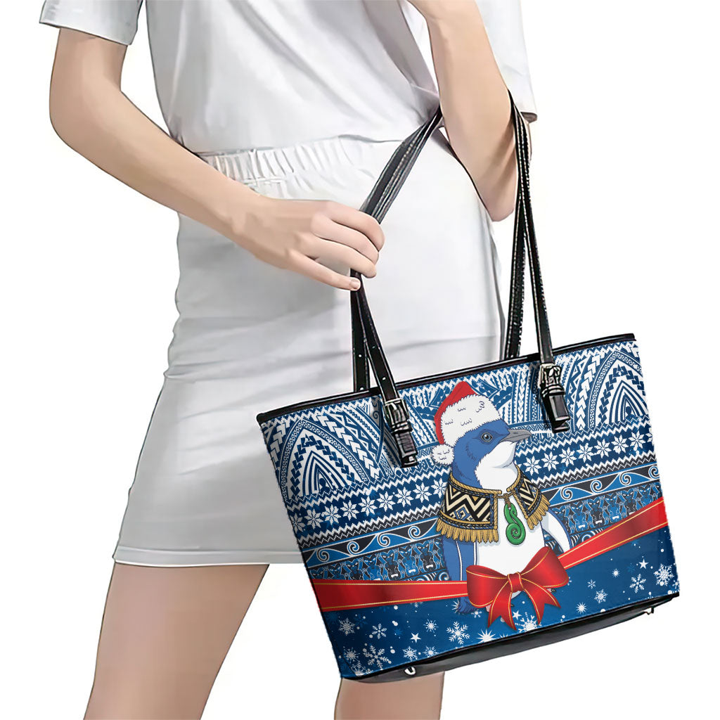 New Zealand Fairy Penguin Korora Christmas Leather Tote Bag Maori Inspired Knitted Patterns