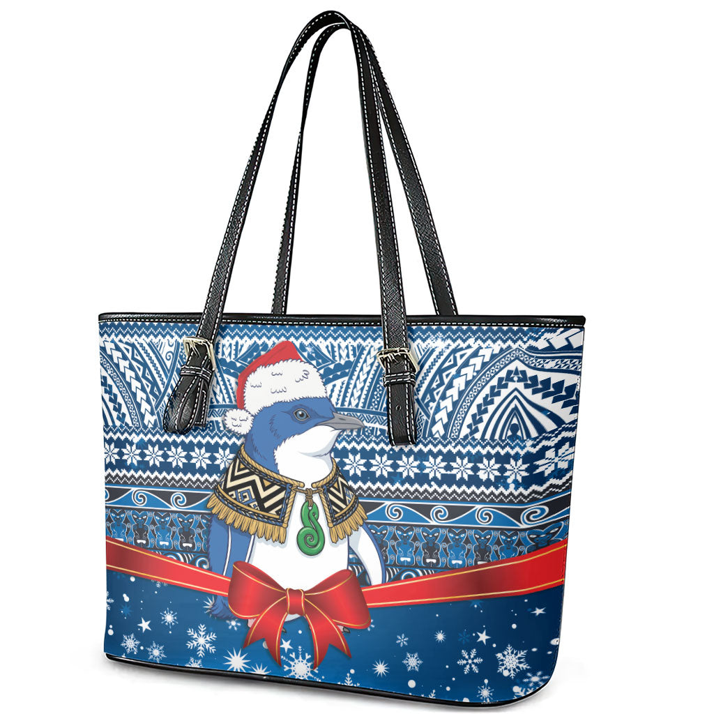 New Zealand Fairy Penguin Korora Christmas Leather Tote Bag Maori Inspired Knitted Patterns