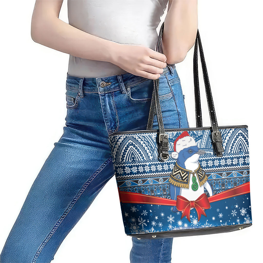 New Zealand Fairy Penguin Korora Christmas Leather Tote Bag Maori Inspired Knitted Patterns