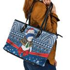 New Zealand Fairy Penguin Korora Christmas Leather Tote Bag Maori Inspired Knitted Patterns