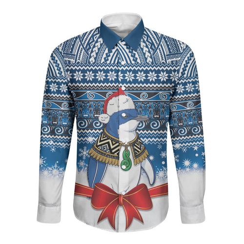 New Zealand Fairy Penguin Korora Christmas Long Sleeve Button Shirt Maori Inspired Knitted Patterns