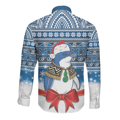 New Zealand Fairy Penguin Korora Christmas Long Sleeve Button Shirt Maori Inspired Knitted Patterns