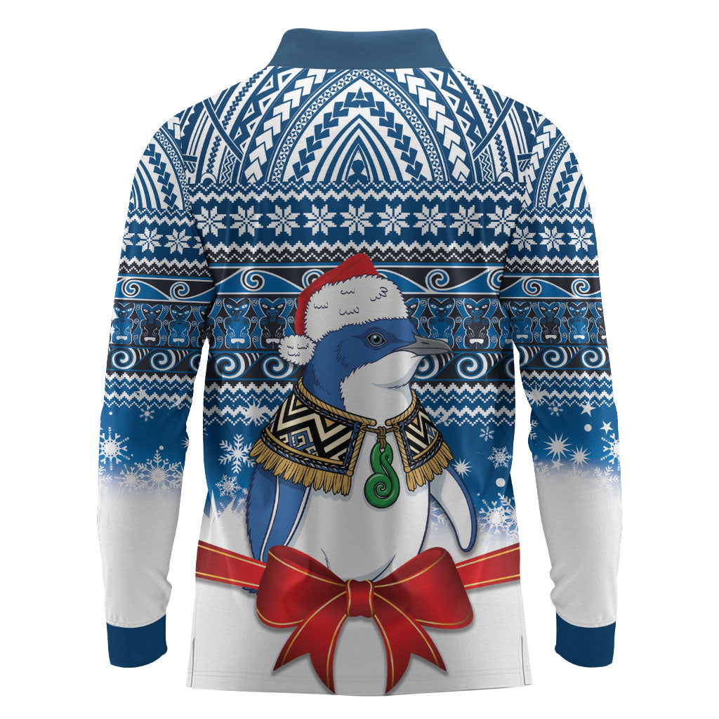 New Zealand Fairy Penguin Korora Christmas Long Sleeve Polo Shirt Maori Inspired Knitted Patterns