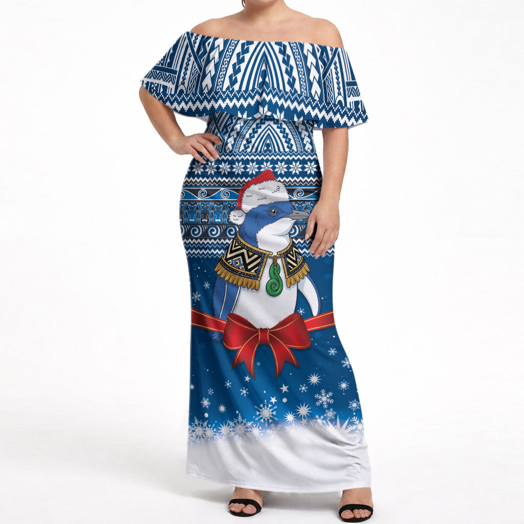 New Zealand Fairy Penguin Korora Christmas Off Shoulder Maxi Dress Maori Inspired Knitted Patterns