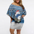 New Zealand Fairy Penguin Korora Christmas Off Shoulder Short Dress Maori Inspired Knitted Patterns