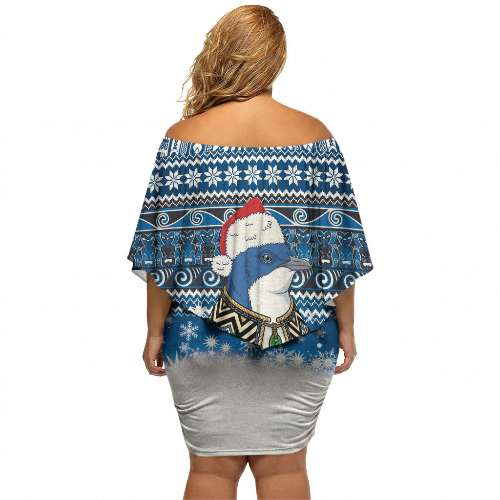 New Zealand Fairy Penguin Korora Christmas Off Shoulder Short Dress Maori Inspired Knitted Patterns