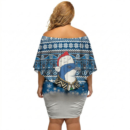 New Zealand Fairy Penguin Korora Christmas Off Shoulder Short Dress Maori Inspired Knitted Patterns