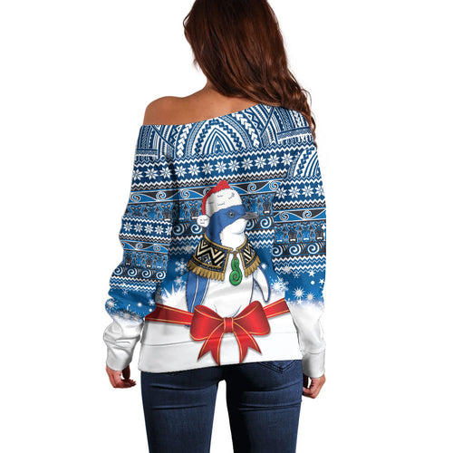 New Zealand Fairy Penguin Korora Christmas Off Shoulder Sweater Maori Inspired Knitted Patterns