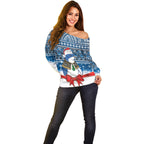 New Zealand Fairy Penguin Korora Christmas Off Shoulder Sweater Maori Inspired Knitted Patterns