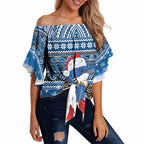 New Zealand Fairy Penguin Korora Christmas Off Shoulder Wrap Waist Top Maori Inspired Knitted Patterns