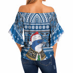 New Zealand Fairy Penguin Korora Christmas Off Shoulder Wrap Waist Top Maori Inspired Knitted Patterns