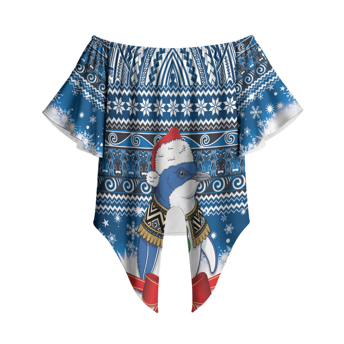 New Zealand Fairy Penguin Korora Christmas Off Shoulder Wrap Waist Top Maori Inspired Knitted Patterns