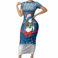 New Zealand Fairy Penguin Korora Christmas Short Sleeve Bodycon Dress Maori Inspired Knitted Patterns