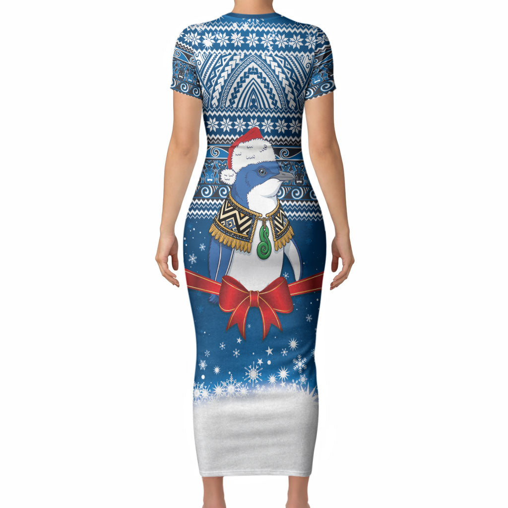 New Zealand Fairy Penguin Korora Christmas Short Sleeve Bodycon Dress Maori Inspired Knitted Patterns