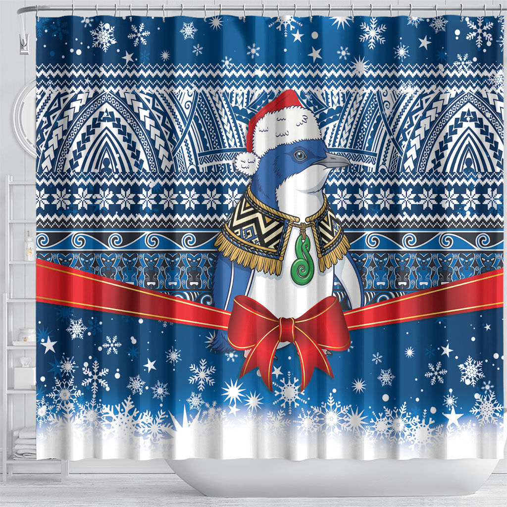 New Zealand Fairy Penguin Korora Christmas Shower Curtain Maori Inspired Knitted Patterns