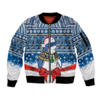 New Zealand Fairy Penguin Korora Christmas Sleeve Zip Bomber Jacket Maori Inspired Knitted Patterns