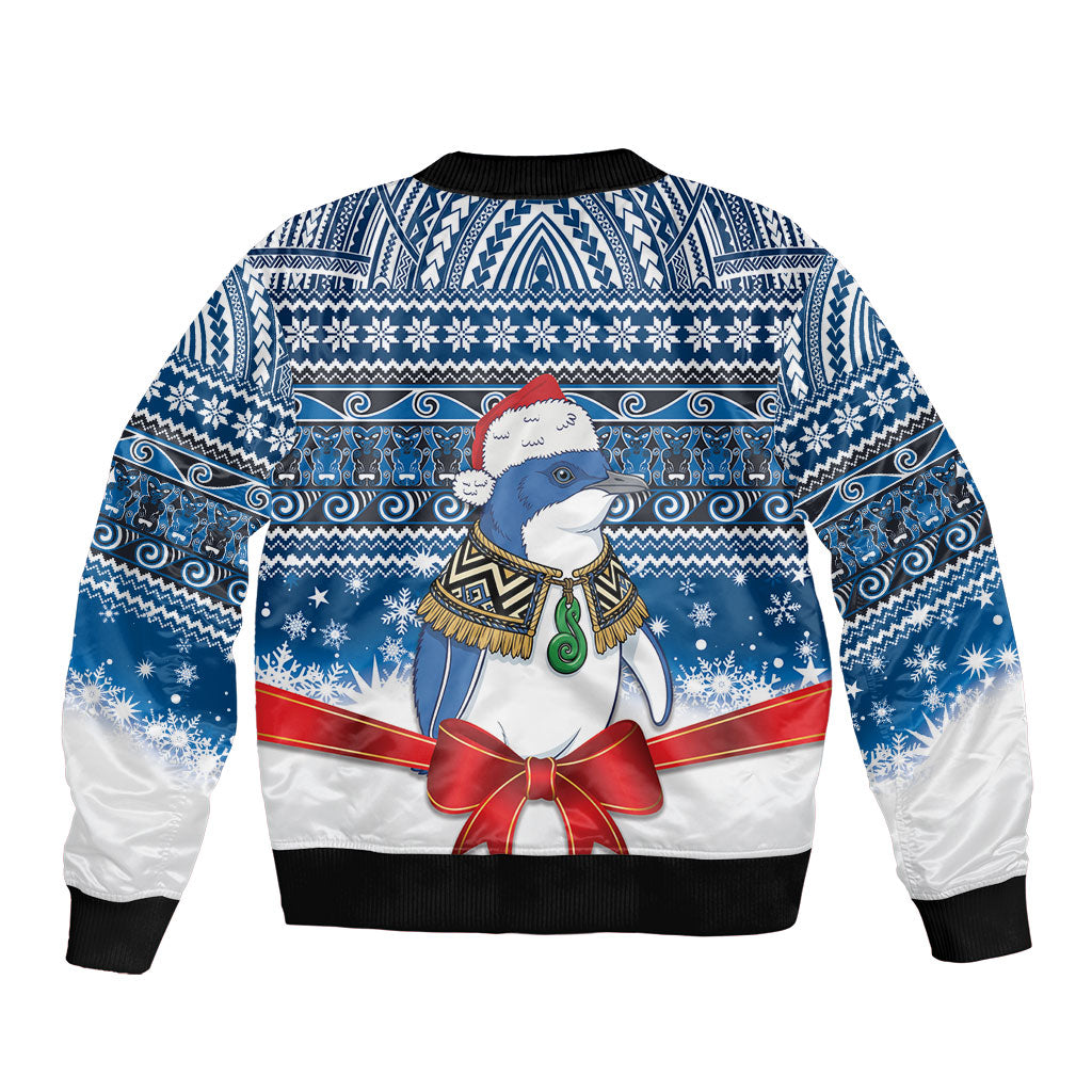 New Zealand Fairy Penguin Korora Christmas Sleeve Zip Bomber Jacket Maori Inspired Knitted Patterns