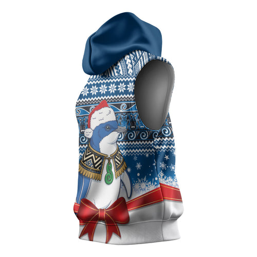 New Zealand Fairy Penguin Korora Christmas Sleeveless Hoodie Maori Inspired Knitted Patterns