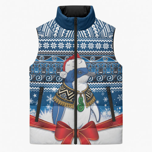 New Zealand Fairy Penguin Korora Christmas Sleeveless Puffer Jacket Maori Inspired Knitted Patterns