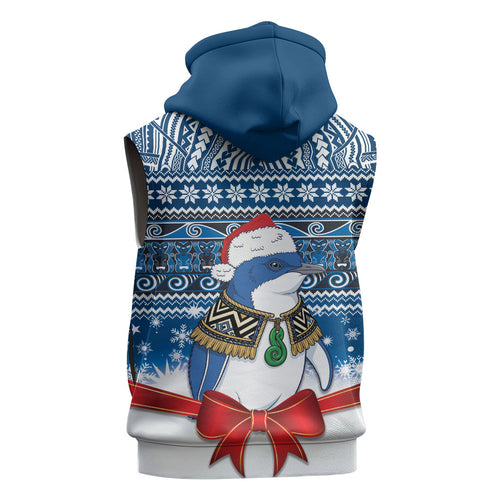 New Zealand Fairy Penguin Korora Christmas Sleeveless Zip Hoodie Maori Inspired Knitted Patterns