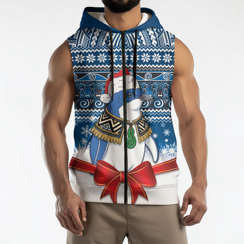 New Zealand Fairy Penguin Korora Christmas Sleeveless Zip Hoodie Maori Inspired Knitted Patterns