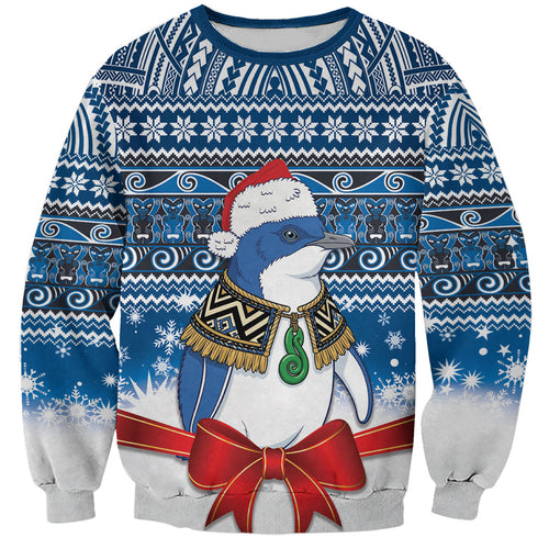New Zealand Fairy Penguin Korora Christmas Sweatshirt Maori Inspired Knitted Patterns