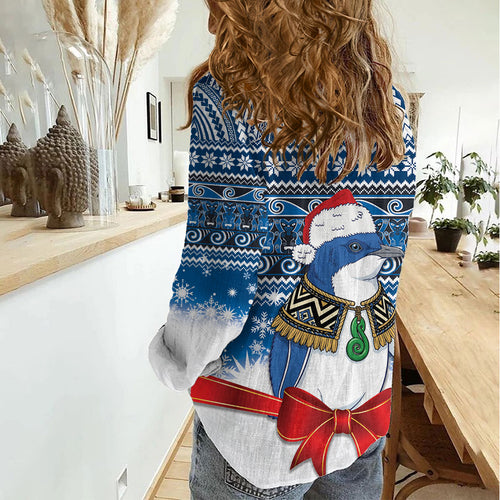 New Zealand Fairy Penguin Korora Christmas Women Casual Shirt Maori Inspired Knitted Patterns