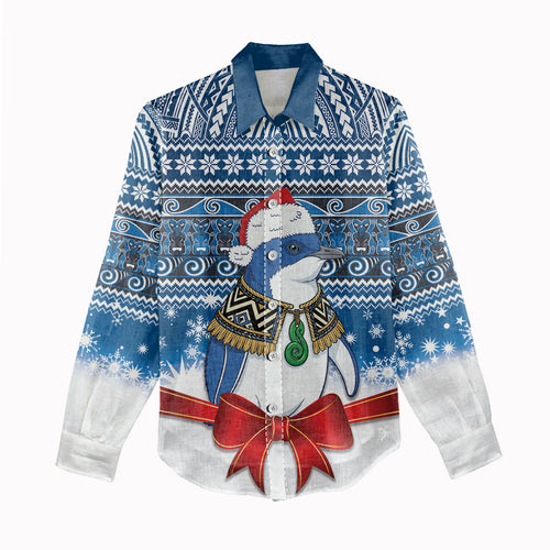 New Zealand Fairy Penguin Korora Christmas Women Casual Shirt Maori Inspired Knitted Patterns