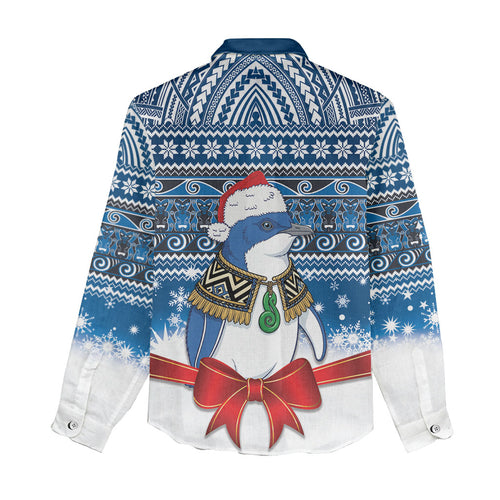 New Zealand Fairy Penguin Korora Christmas Women Casual Shirt Maori Inspired Knitted Patterns