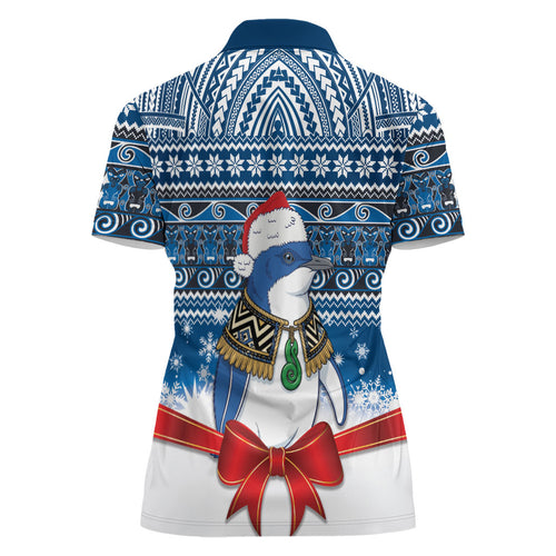 New Zealand Fairy Penguin Korora Christmas Women Polo Shirt Maori Inspired Knitted Patterns