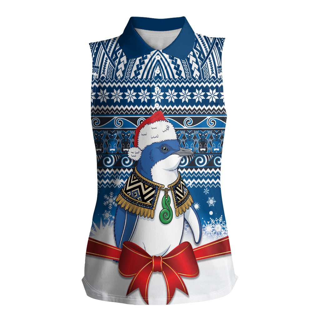 New Zealand Fairy Penguin Korora Christmas Women Sleeveless Polo Shirt Maori Inspired Knitted Patterns