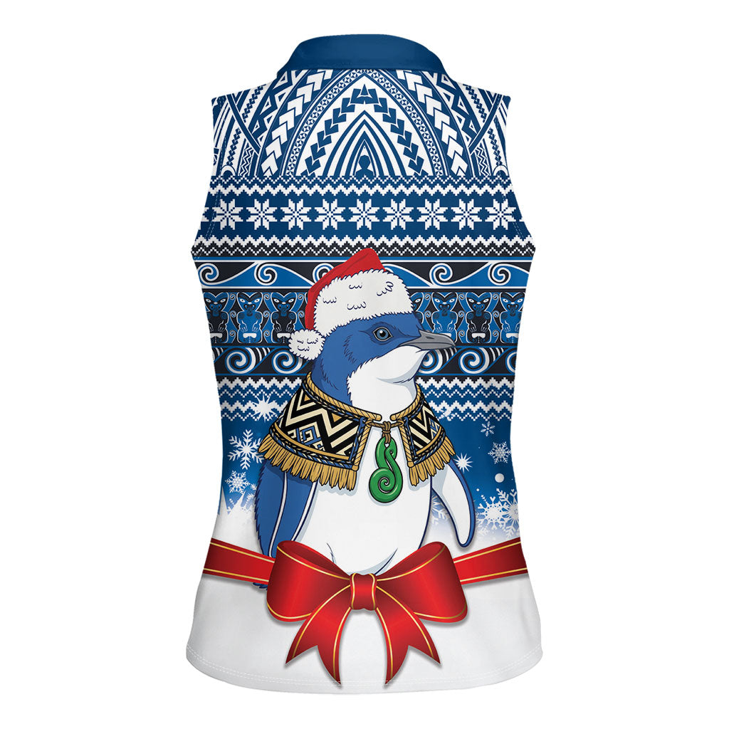 New Zealand Fairy Penguin Korora Christmas Women Sleeveless Polo Shirt Maori Inspired Knitted Patterns