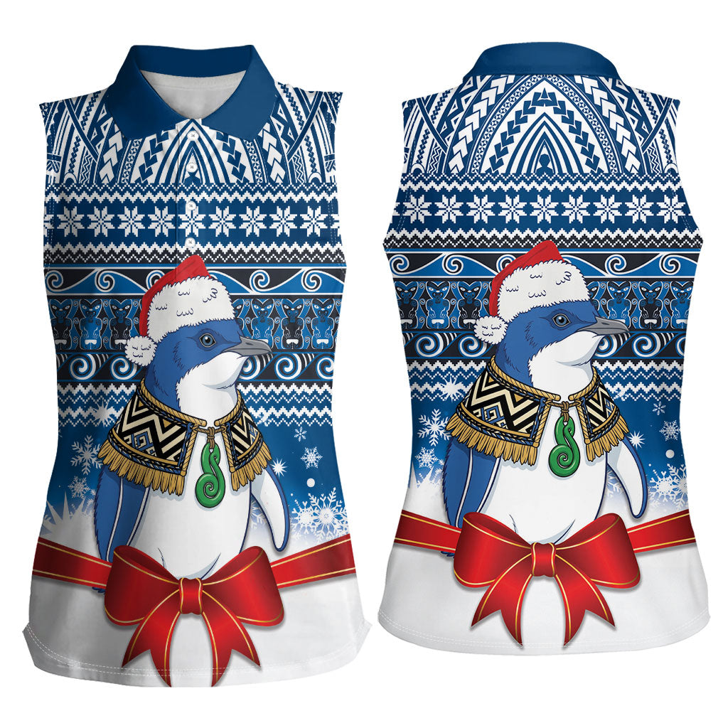 New Zealand Fairy Penguin Korora Christmas Women Sleeveless Polo Shirt Maori Inspired Knitted Patterns