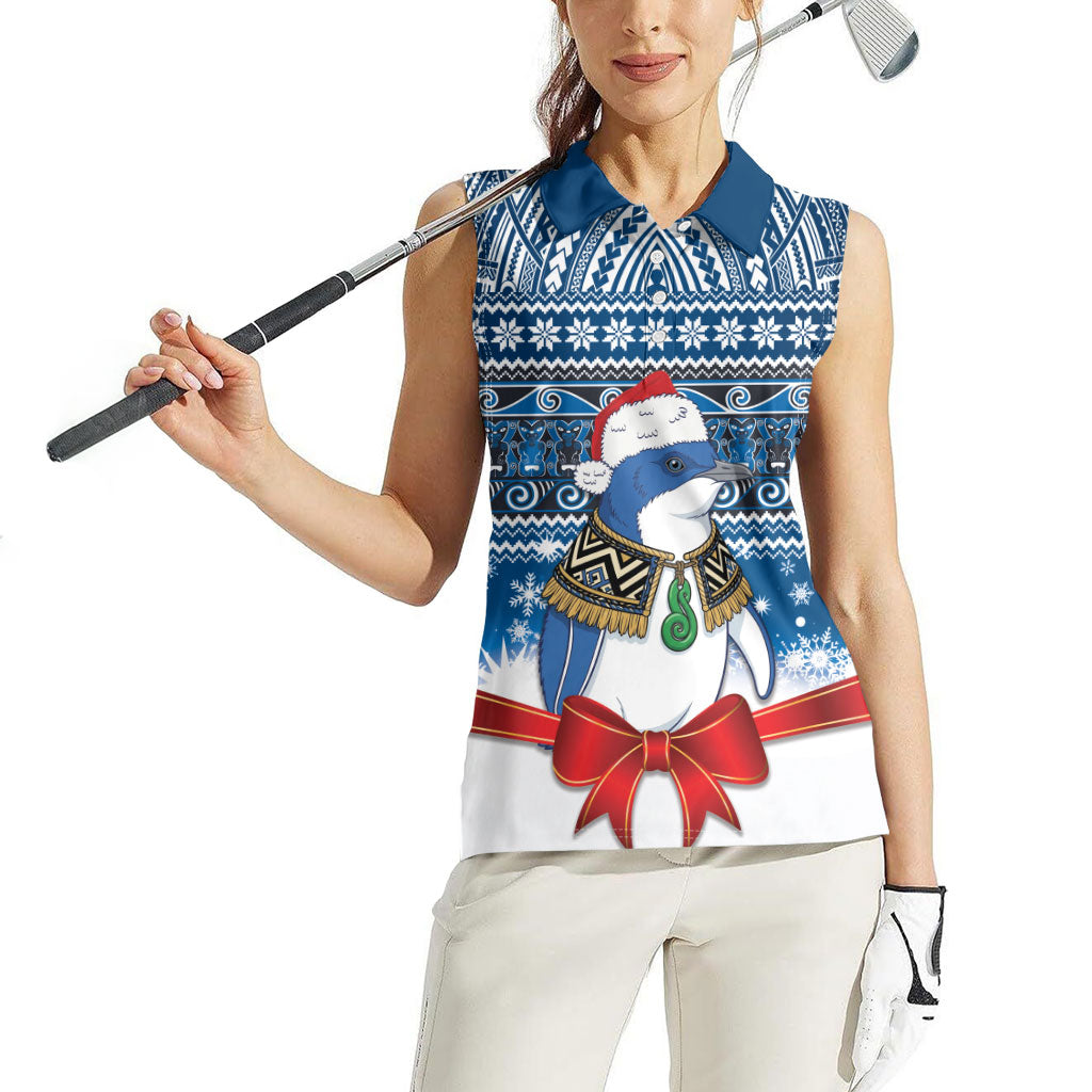 New Zealand Fairy Penguin Korora Christmas Women Sleeveless Polo Shirt Maori Inspired Knitted Patterns