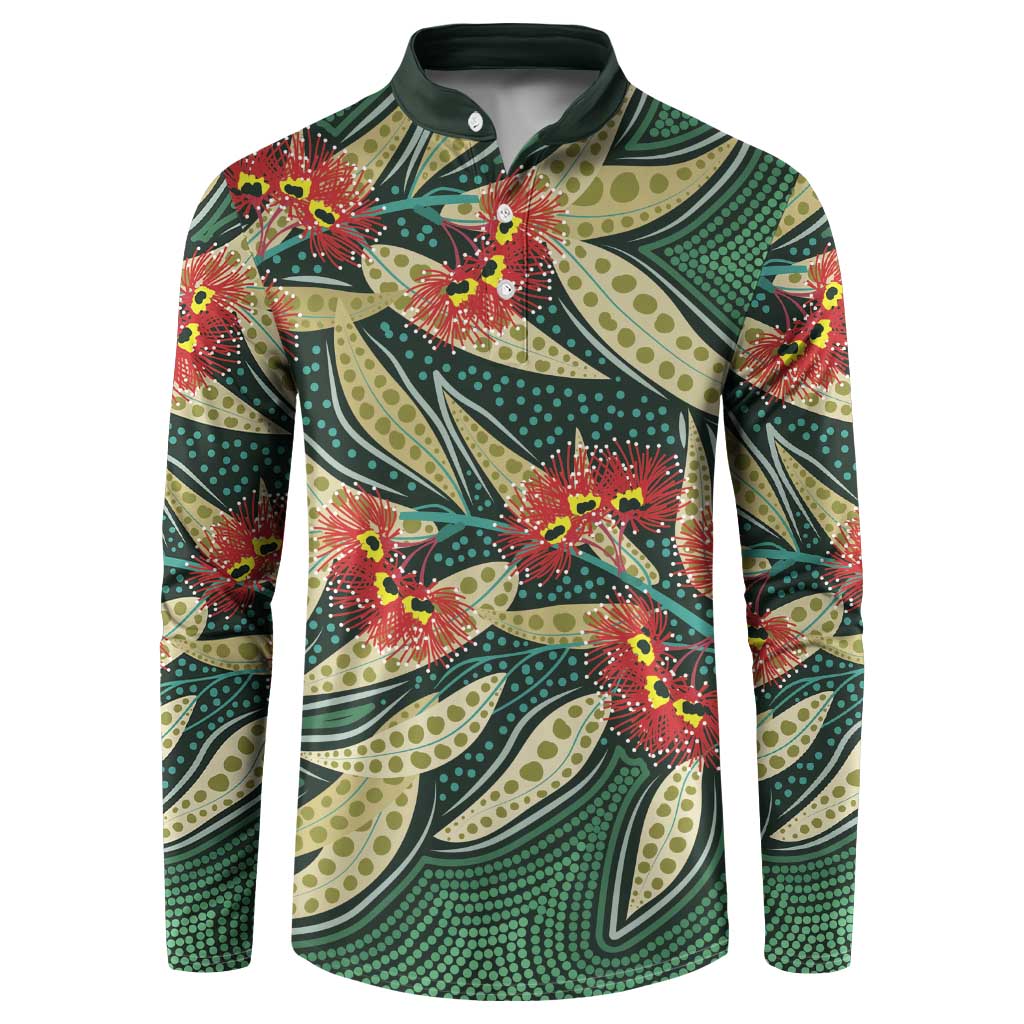 Australian Native Eucalyptus Plant Button Sweatshirt Aboriginal Dot Art
