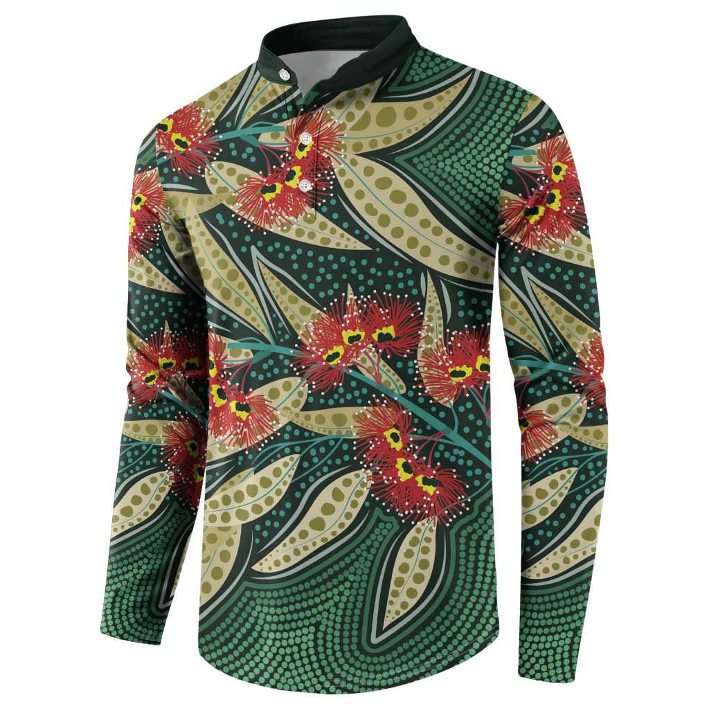 Australian Native Eucalyptus Plant Button Sweatshirt Aboriginal Dot Art