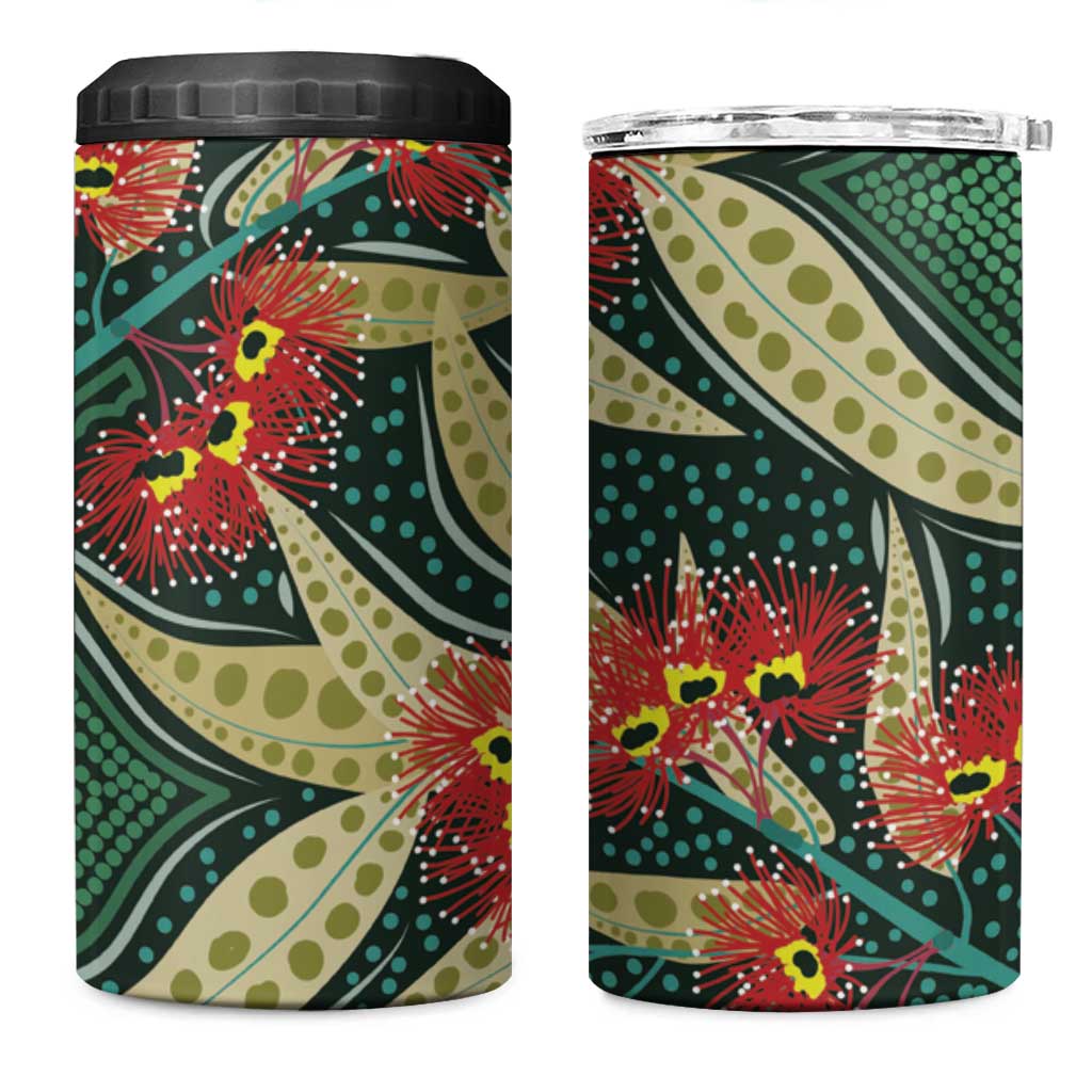 Australian Native Eucalyptus Plant 4 in 1 Can Cooler Tumbler Aboriginal Dot Art