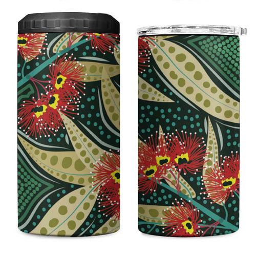 Australian Native Eucalyptus Plant 4 in 1 Can Cooler Tumbler Aboriginal Dot Art