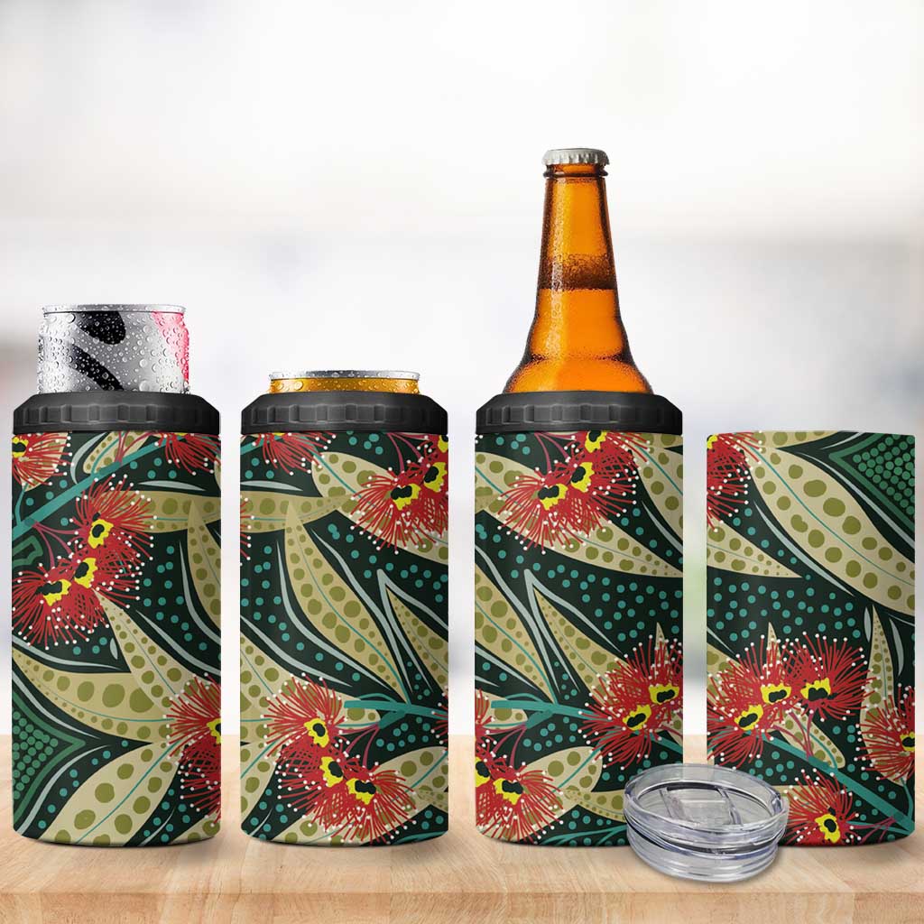 Australian Native Eucalyptus Plant 4 in 1 Can Cooler Tumbler Aboriginal Dot Art