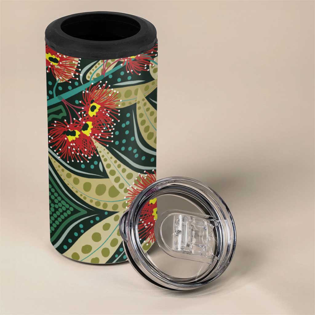 Australian Native Eucalyptus Plant 4 in 1 Can Cooler Tumbler Aboriginal Dot Art