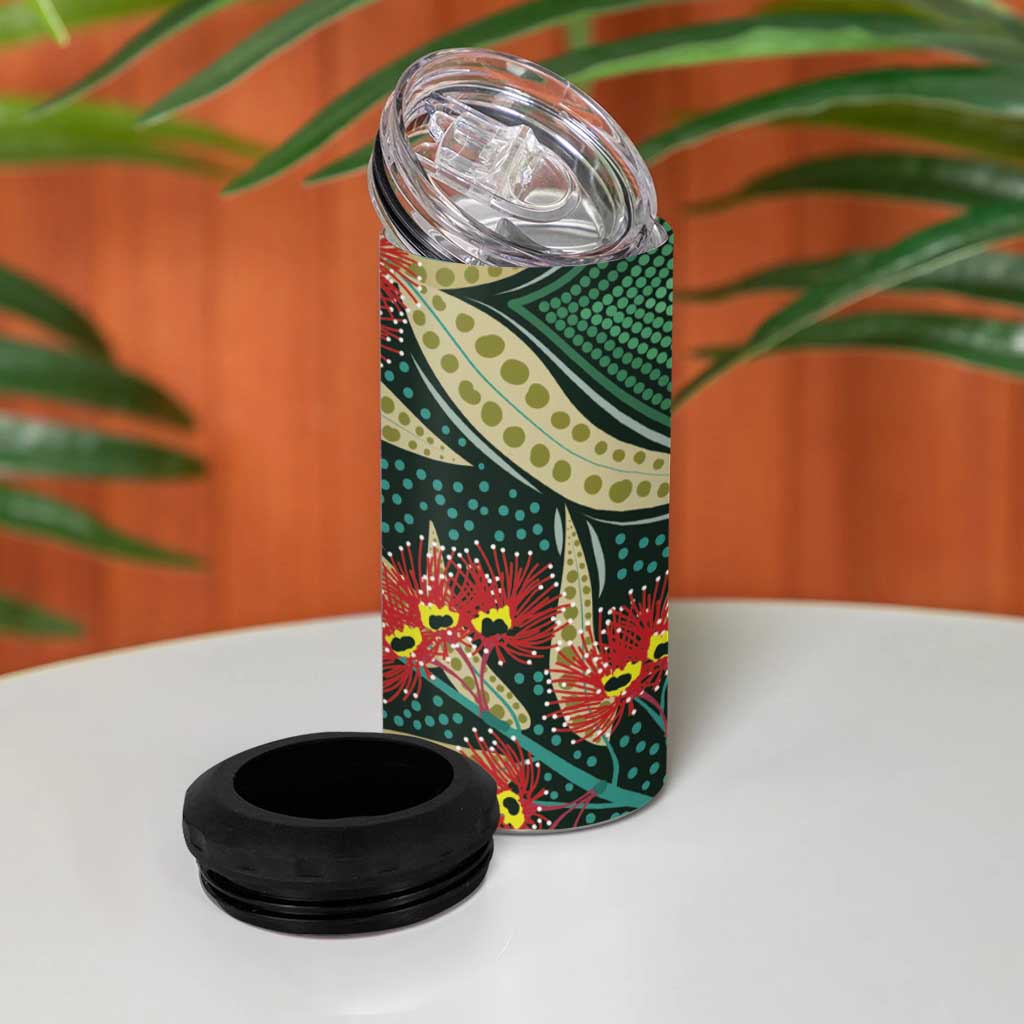 Australian Native Eucalyptus Plant 4 in 1 Can Cooler Tumbler Aboriginal Dot Art