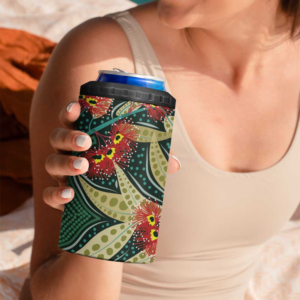 Australian Native Eucalyptus Plant 4 in 1 Can Cooler Tumbler Aboriginal Dot Art