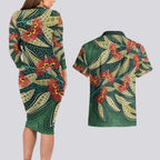 Australian Native Eucalyptus Plant Couples Matching Long Sleeve Bodycon Dress and Hawaiian Shirt Aboriginal Dot Art