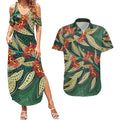 Australian Native Eucalyptus Plant Couples Matching Summer Maxi Dress and Hawaiian Shirt Aboriginal Dot Art