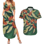 Australian Native Eucalyptus Plant Couples Matching Summer Maxi Dress and Hawaiian Shirt Aboriginal Dot Art