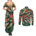 Australian Native Eucalyptus Plant Couples Matching Summer Maxi Dress and Long Sleeve Button Shirt Aboriginal Dot Art