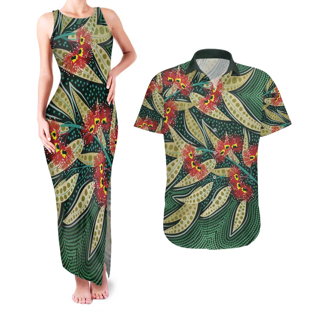 Australian Native Eucalyptus Plant Couples Matching Tank Maxi Dress and Hawaiian Shirt Aboriginal Dot Art