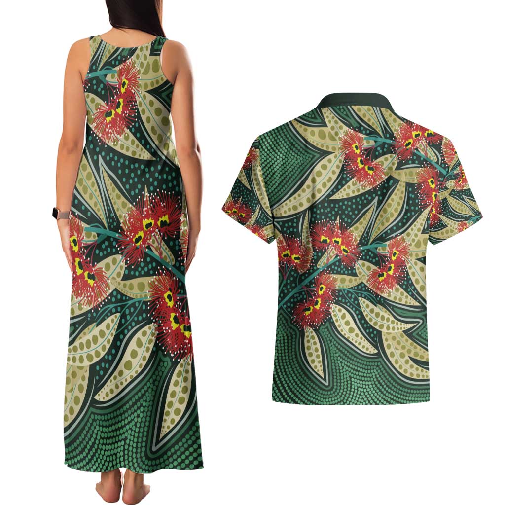 Australian Native Eucalyptus Plant Couples Matching Tank Maxi Dress and Hawaiian Shirt Aboriginal Dot Art